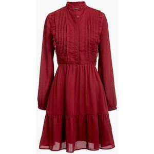 Pleated Front Long Sleeve Dress